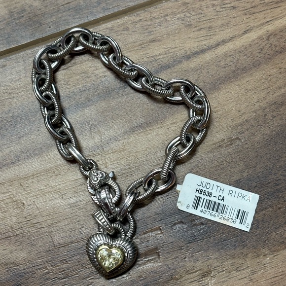 Judith Ripka Sterling Silver 18K Gold with yellow crystal stone heart bracelet - Picture 1 of 6